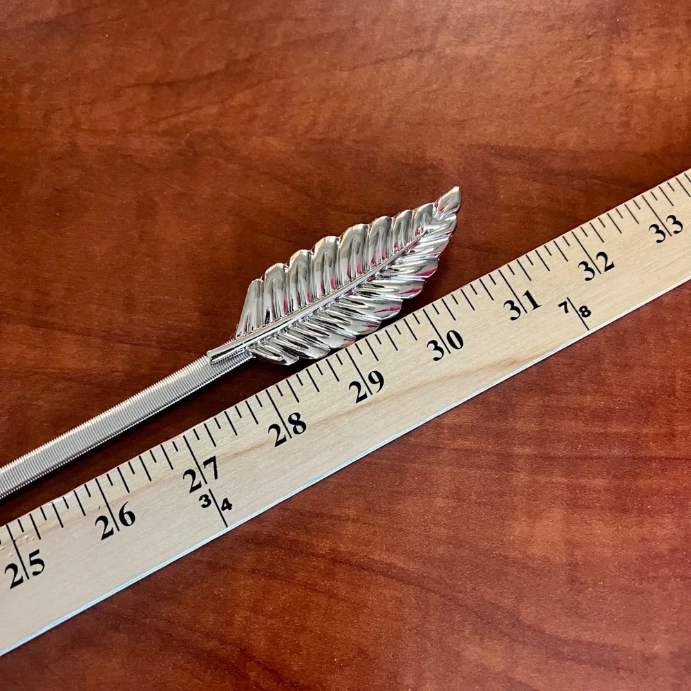 2 Pack Womens Leaf Buckle Elastic Skinny Waist Belt Gold Silver Metallic Cinch